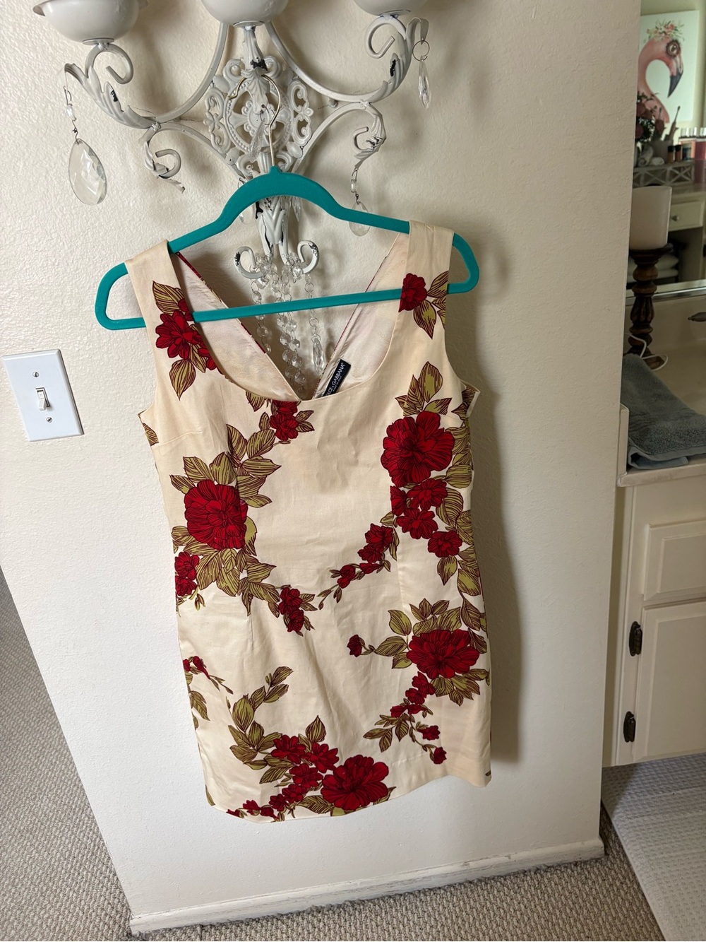 Dolce & Gabbana Cream Mini Dress with Red Floral Print